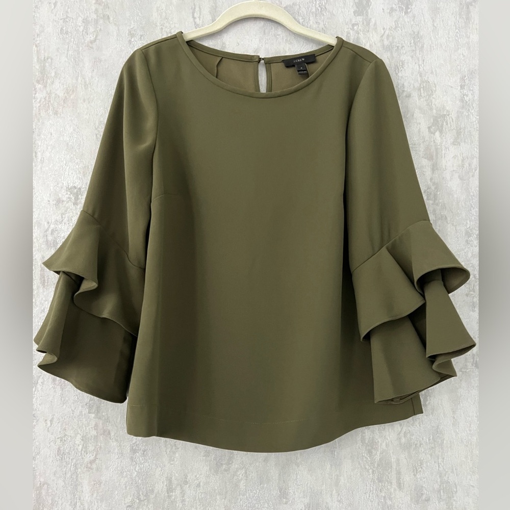 JCrew 3/4 length olive green blouse in great condition